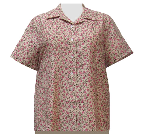 Romantic Garden Short Sleeve Camp Shirt Women's Plus Size Blouse