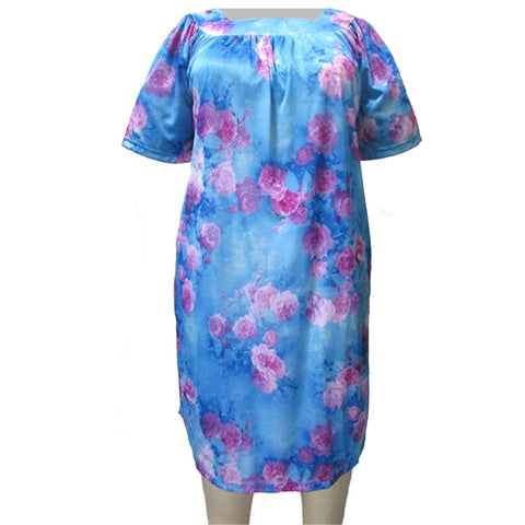 Blue Flourish Square Neck Lounging Dress Women's Plus Size Dress