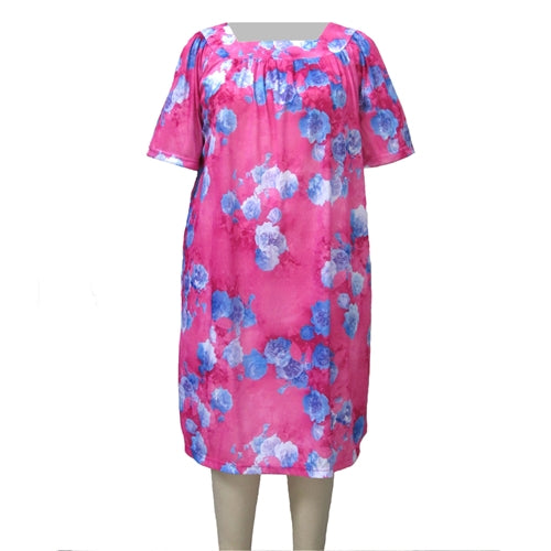 Pink Flourish Square Neck Lounging Dress Women's Plus Size Dress
