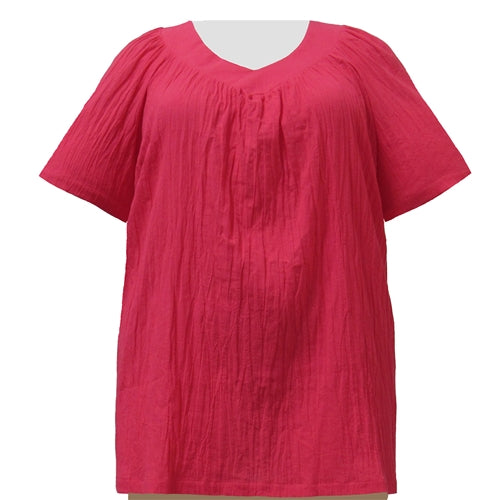 Strawberry Cotton Gauze V-Neck Pullover Women's Plus Size Top