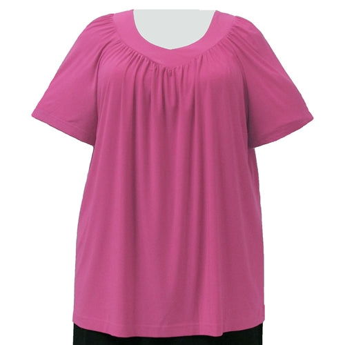 Pink V-Neck Pullover Top Women's Plus Size Pullover Top