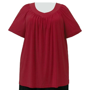 Red V-Neck Pullover Top Women's Plus Size Pullover Top