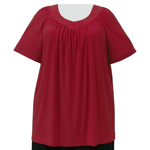 Red V-Neck Pullover Top Women's Plus Size Pullover Top