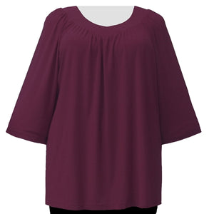 Wine 3/4 Sleeve V-Neck Pullover Top Women's Plus Size Pullover Top