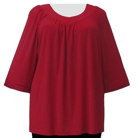 Red 3/4 Sleeve V-Neck Pullover Top Women's Plus Size Pullover Top