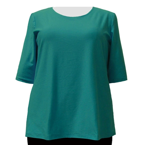 Jade Cotton Knit 3/4 Sleeve Round Neck Pullover Top Women's Plus Size Top