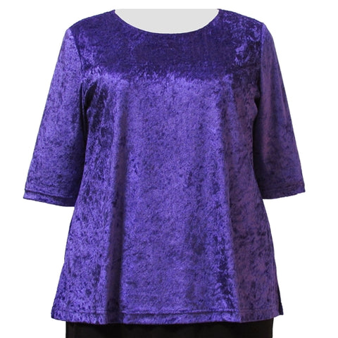 Purple Crushed Panne 3/4 Sleeve Round Neck Pullover Top Women's Plus Size Top