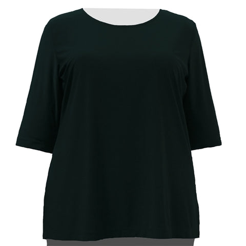 Black 3/4 Sleeve Round Neck Pullover Top Women's Plus Size Top