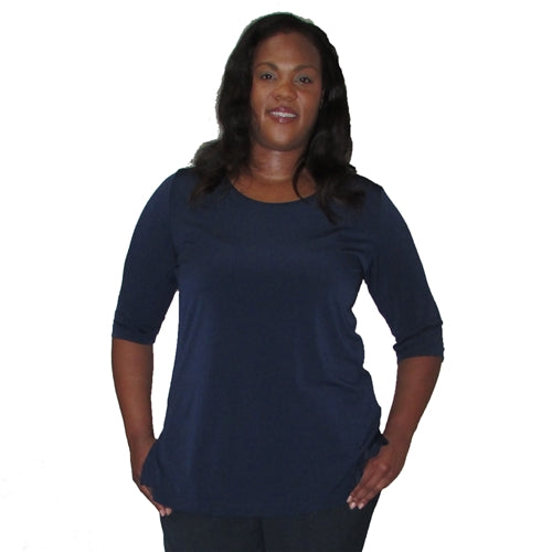 Navy 3/4 Sleeve Round Neck Pullover Top Women's Plus Size Top
