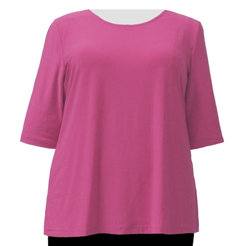 Pink 3/4 Sleeve Round Neck Pullover Top Women's Plus Size Top
