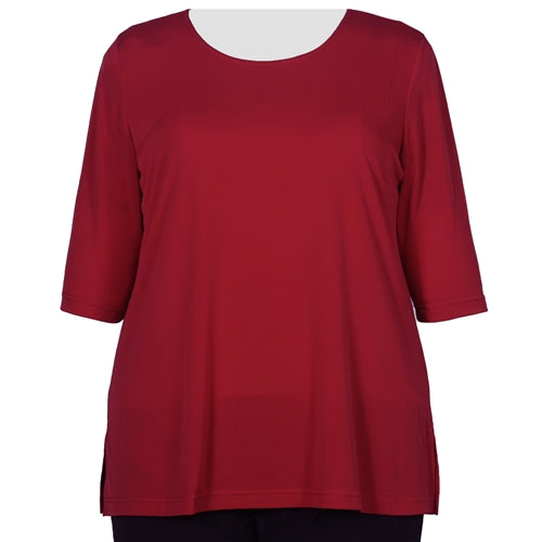 Red 3/4 Sleeve Round Neck Pullover Top Women's Plus Size Top