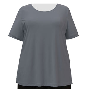 Charcoal Grey Round Neck Pullover Top Women's Plus Size Top