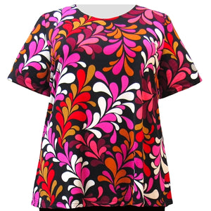 Vibrant Vines Short Sleeve Round Neck Pullover Top Women's Plus Size Top