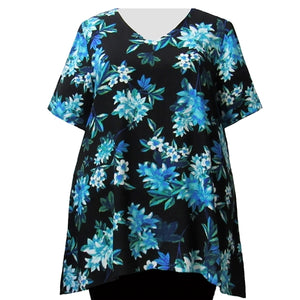 Aqua Botanic V-Neck Pullover Women's Plus Size Pullover Top