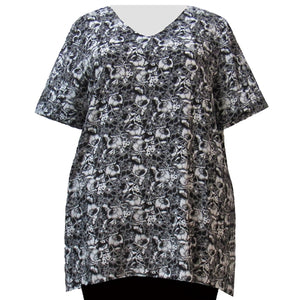 Black & White Floral Garden V-Neck Pullover Women's Plus Size Pullover Top