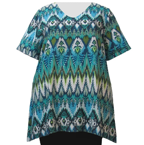 Green Tribal V-Neck Pullover Women's Plus Size Pullover Top