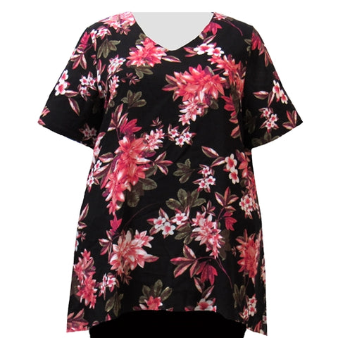 Pink Botanic V-Neck Pullover Women's Plus Size Pullover Top