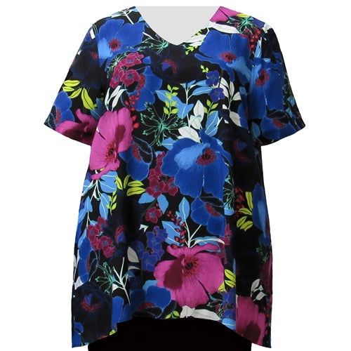 Vibrant Blossoms V-Neck Pullover Women's Plus Size Pullover Top