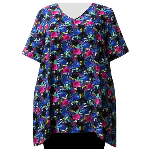 Vibrant Floral Garden V-Neck Pullover Women's Plus Size Pullover Top