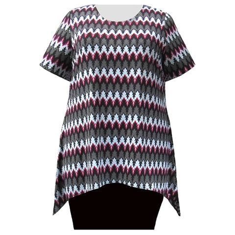 Grey Aztec Short Sleeve Round Neck Sharkbite Hem Pullover Top Women's Plus Size Top