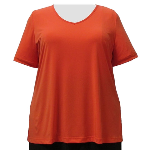 Orange Short Sleeve V-Neck Pullover Top Women's Plus Size Top