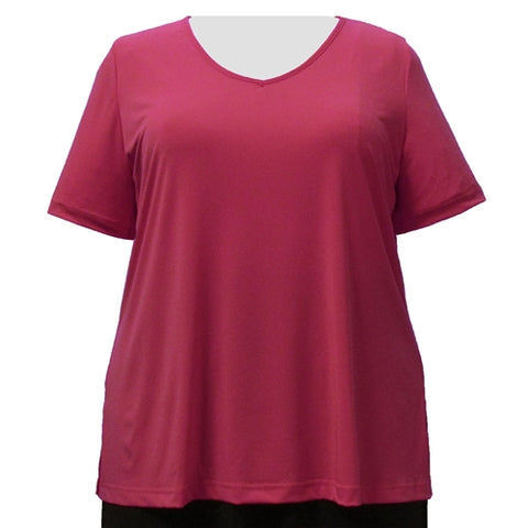Pink Short Sleeve V-Neck Pullover Top Women's Plus Size Top