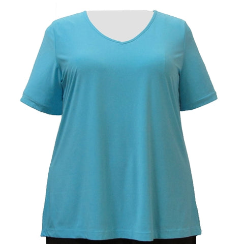 Turquoise Short Sleeve V-Neck Pullover Top Women's Plus Size Top
