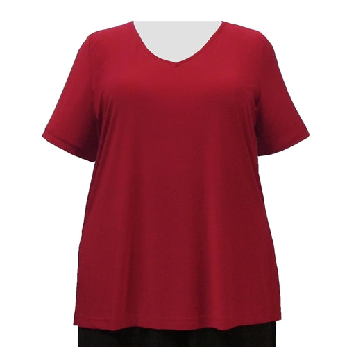 Red Short Sleeve V-Neck Pullover Top Women's Plus Size Top