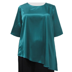 Teal Asymmetrical 3/4 Sleeve Round Neck Pullover Women's Plus Size Pullover Top
