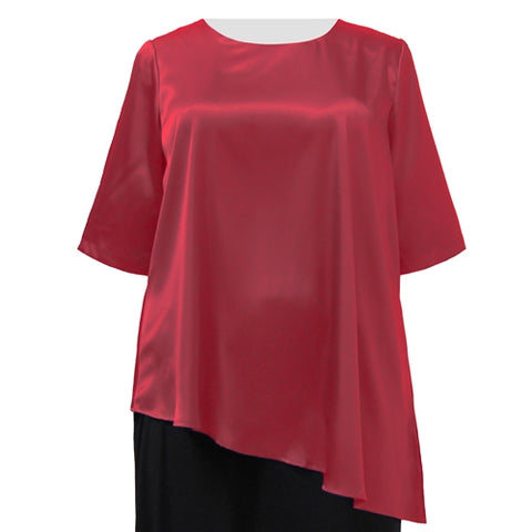 Red Asymmetrical 3/4 Sleeve Round Neck Pullover Women's Plus Size Pullover Top