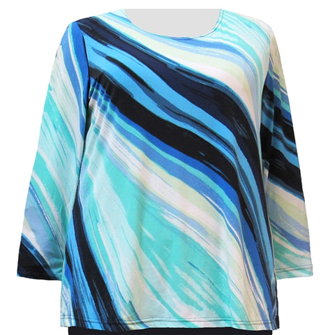 Mint Diagonal Stripe Long Sleeve Round Neck Pullover Top Women's Plus Size Top